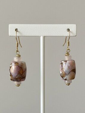 Kingman Pink Opal and Bronze with Rose Quartz Pierced Barrel Earrings